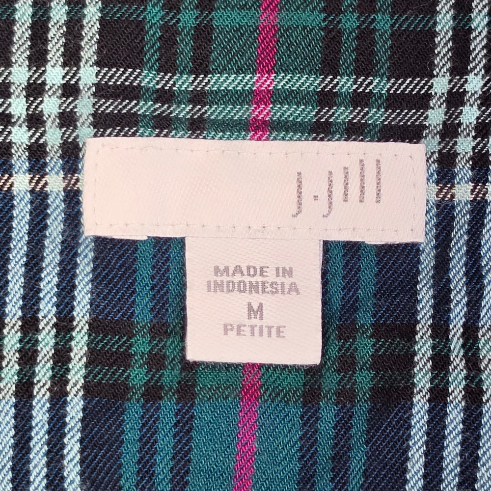 J Jill Women Medium Petite Plaid Rayon Handkerchief Hem Tunic Top Blue - Picture 4 of 9